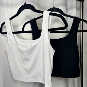 1 White and 1 Black Ribbed Tank Tops - set of 2